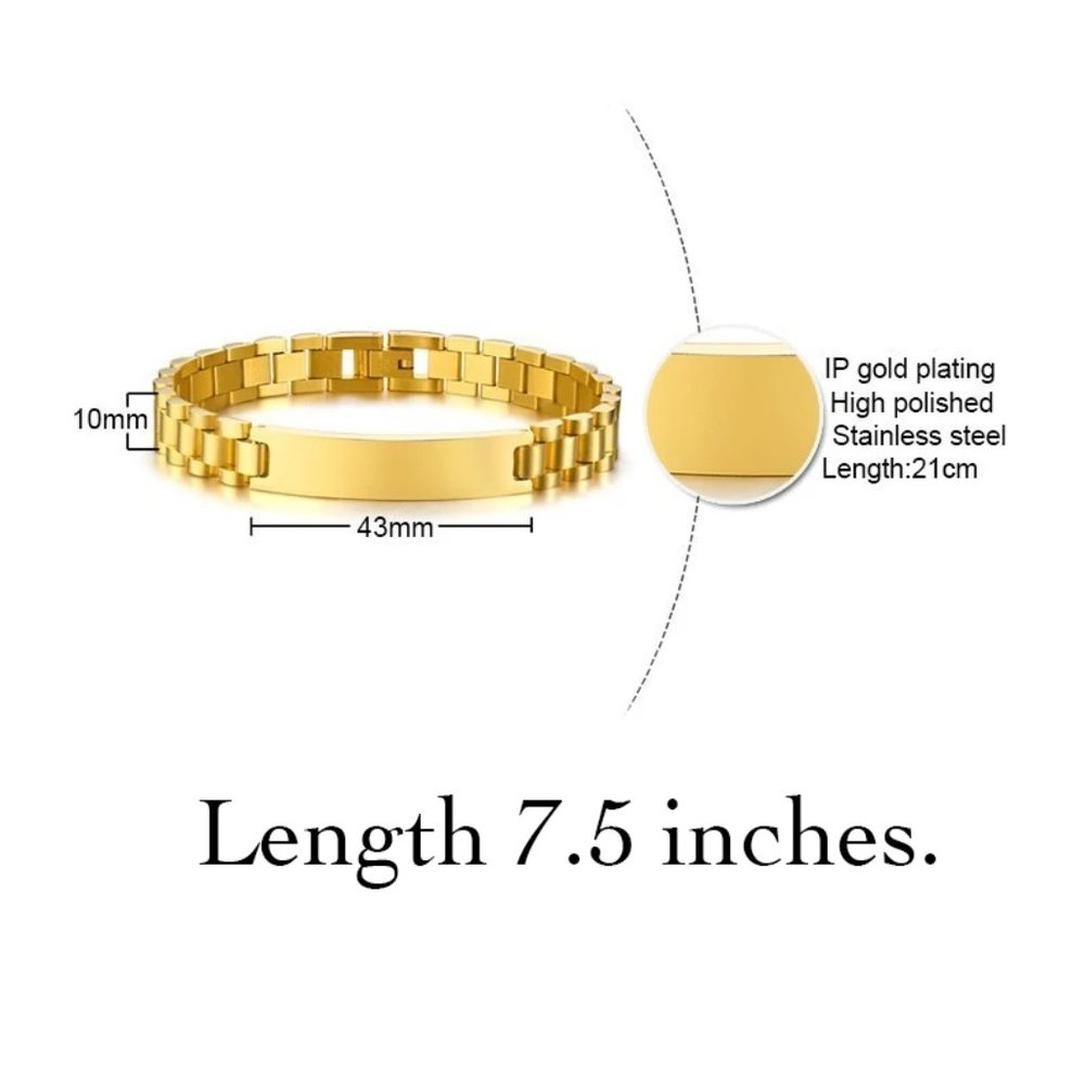 Mens plated high polished stainless steel custom bracelet. NWT - Picture 2 of 7